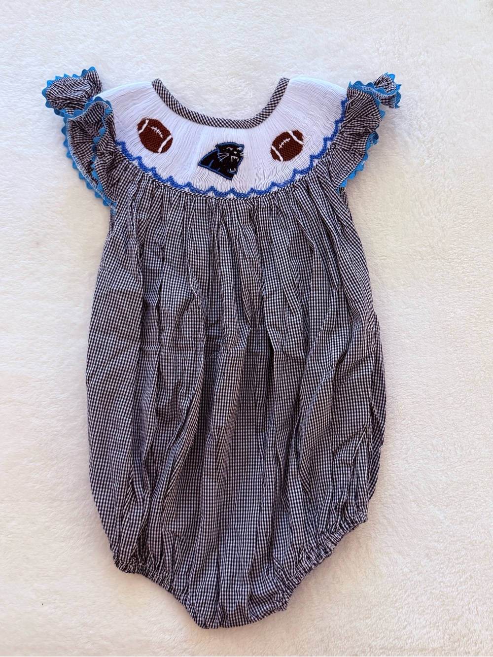 The Posh Closet Carolina Panthers Smocked Baby Bubble - size 24 months